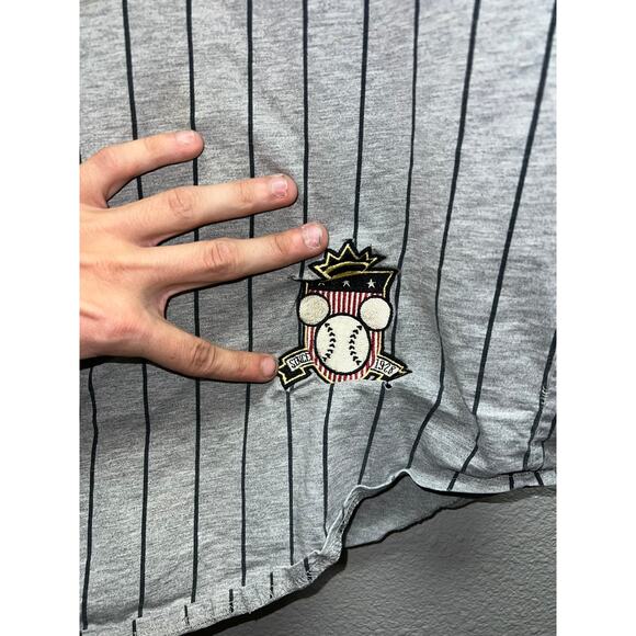 Vintage Disney Mickey Mouse Jersey Baseball Style Pinstripe Cartoon Worn 90s 2XL - Picture 6 of 11